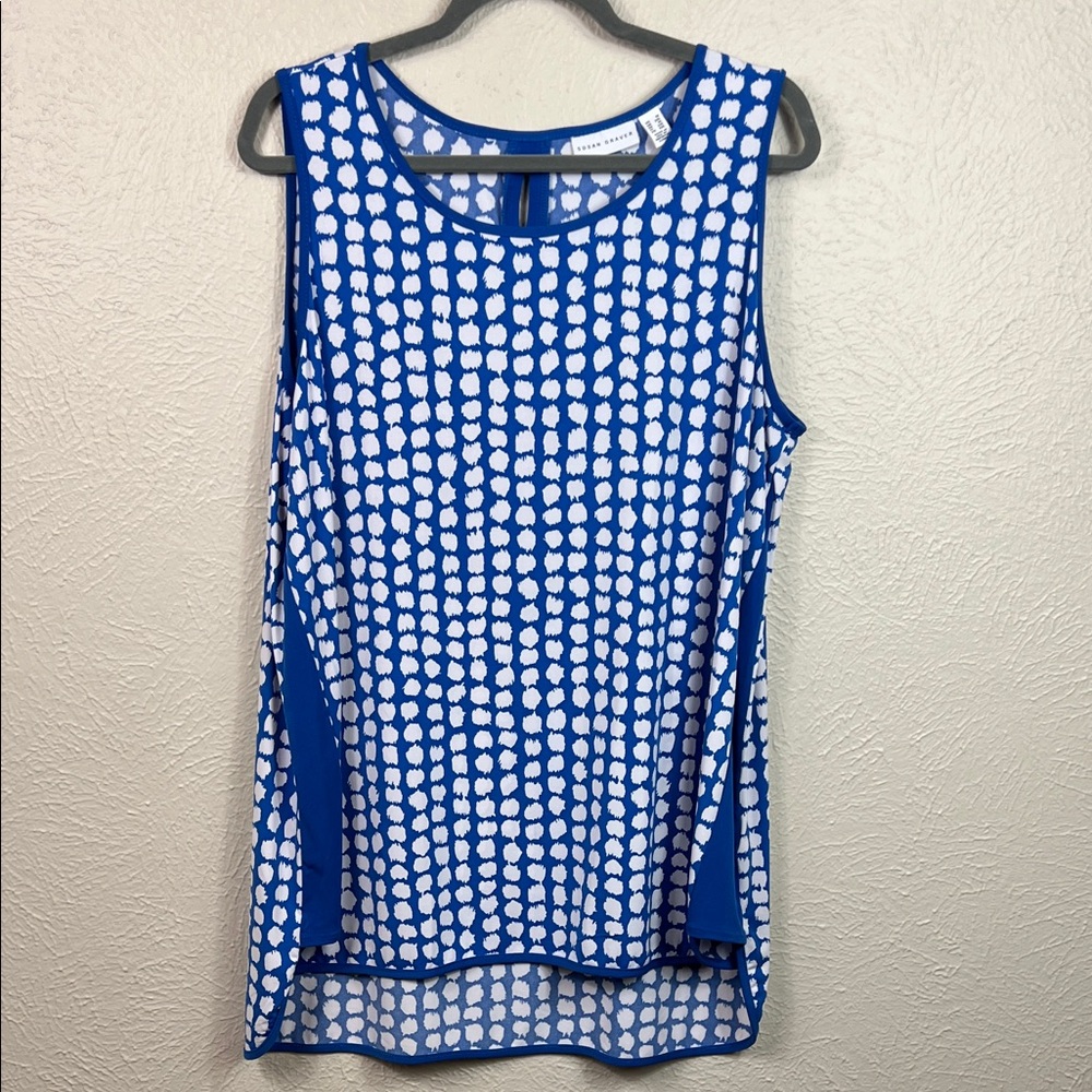 Susan Graver Blue & White Allover Print Sleeveless High Low Hem Tunic Top 1X